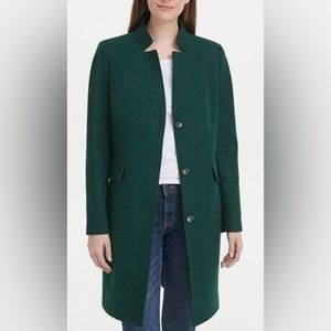 DKNY Stand Collar Emerald Green Wool Blend Coat, Size: Medium
